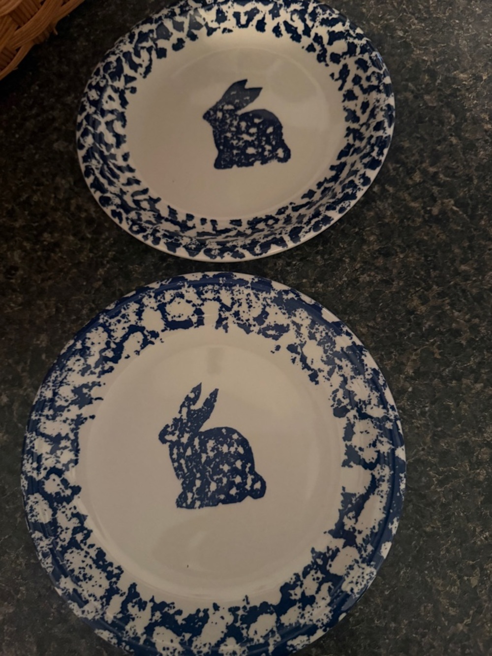 Blue Bunny Pattern Ceramic Dessert Plates - White and Blue